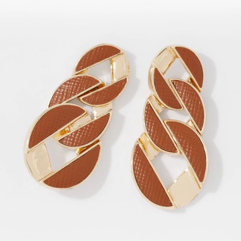 WHBM COGNAC LEATHER LINEAR EARRINGS